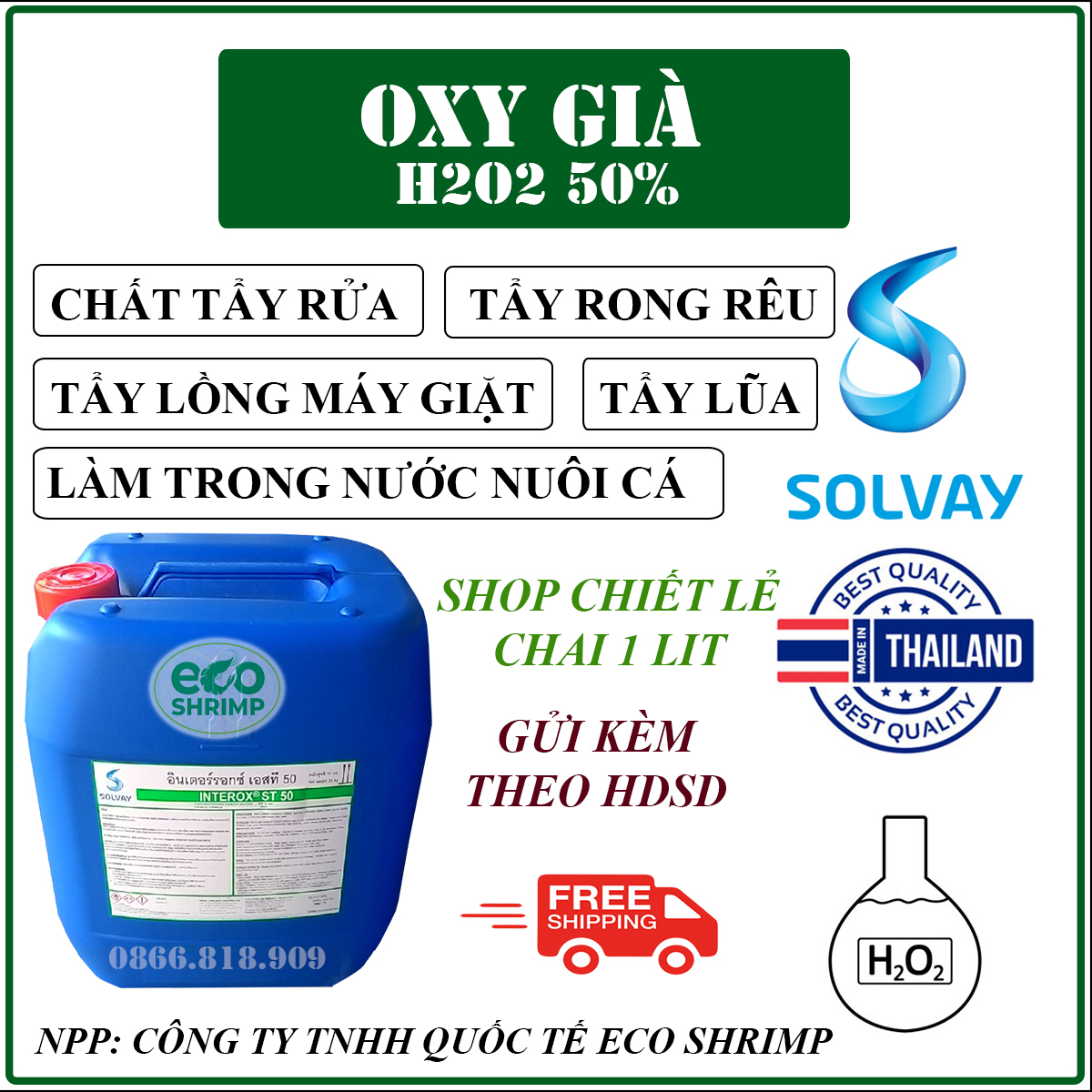 1 Lit Oxy Già Thái Lan H2O2 Tẩy Lồng Máy Giặt - Tẩy Rong Rêu - Tẩy Lũa - Làm Trong Nước