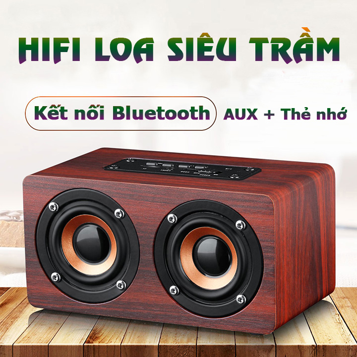 Loa gỗ bluetooth hỗ trợ đọc thẻ nhớ AUX âm thanh nổi HIFI super bass W5