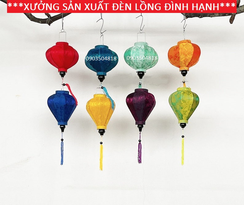 Combo 8 chiếc đèn lồng Hội An vãi lụa tơ tằm - Size 35cm dáng tròn, tỏi - Dùng trang trí quán cafe. nhà cửa, nhà hàng, khách sạn, đền chùa, tiệc cưới...