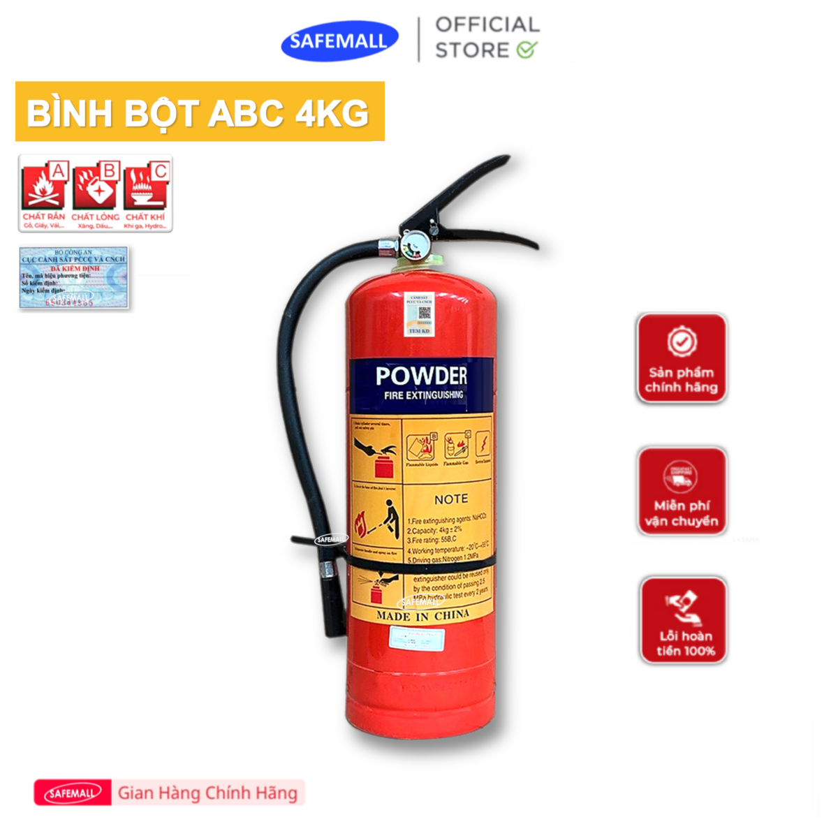 Combo Bình Chữa Cháy Bột ABC - BC 4kg Bình Khí CO2 Cứu Hỏa Có Tem Kiểm Định VINFIRE, Date 5 Năm - SAFEMALL Chính Hãng