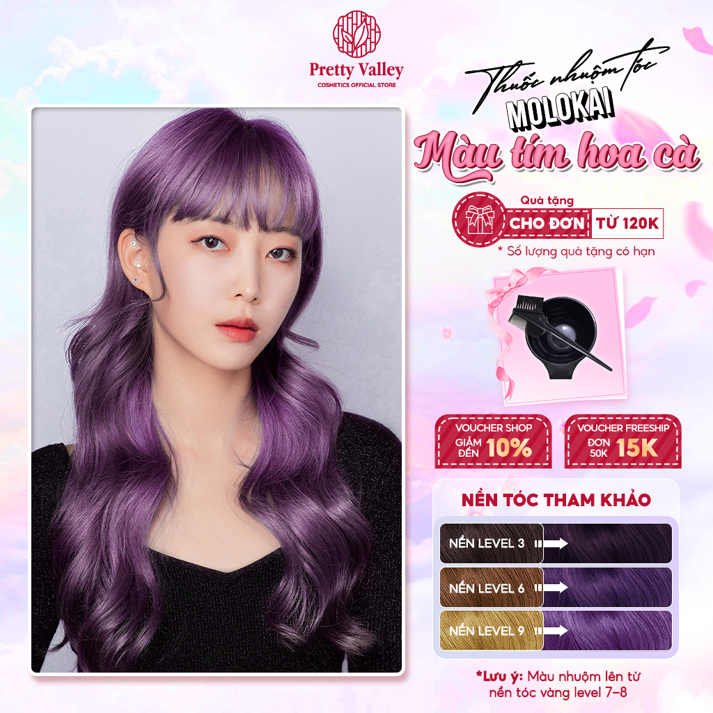 Thuốc nhuộm tóc màu TÍM HOA CÀ Molokai siêu dưỡng, nhuộm tóc an toàn tại nhà lên màu chuẩn  - Pretty Valley Hair
