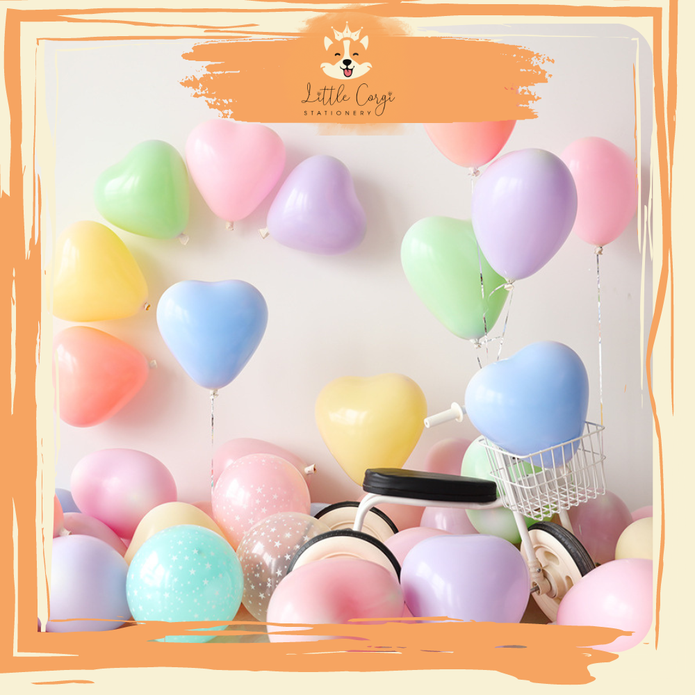 Set 10 bong bóng tim màu pastel, bong bóng cao su trái tim nhiều màu lựa chọn
