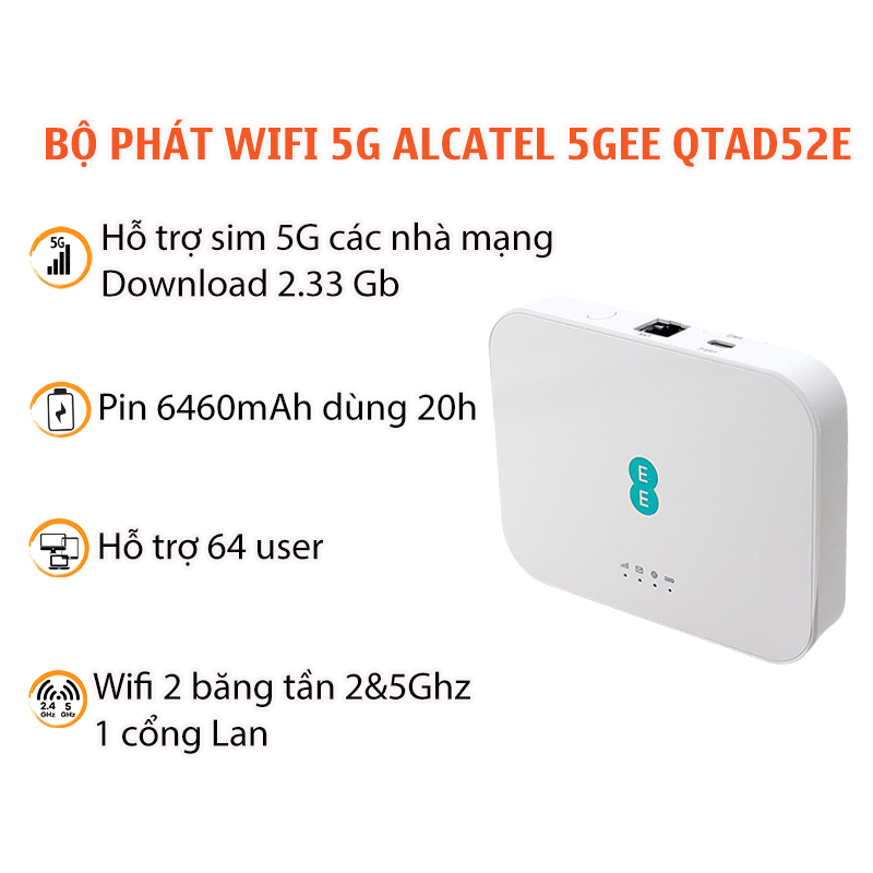 Bộ Phát Wifi Cầm Tay 5G Alcatel 5GEE tốc độ 2.33Gbps