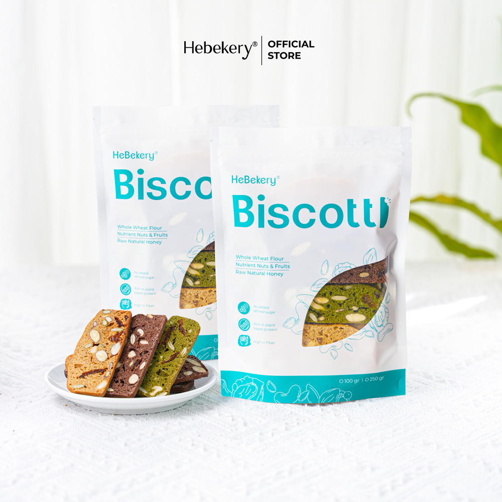 BISCOTTI Nguyên Cám 3 VỊ 𝐇𝐄𝐁𝐄𝐊𝐄𝐑𝐘 𝐛𝐲 𝐇𝐄𝐁𝐄 - Bánh Ngũ Cốc Nướng Dinh Dưỡng