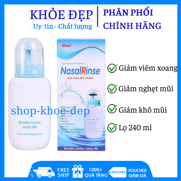 Bình rửa mũi xoang Nasal Rinse tặng 10 gói muối rửa mũi