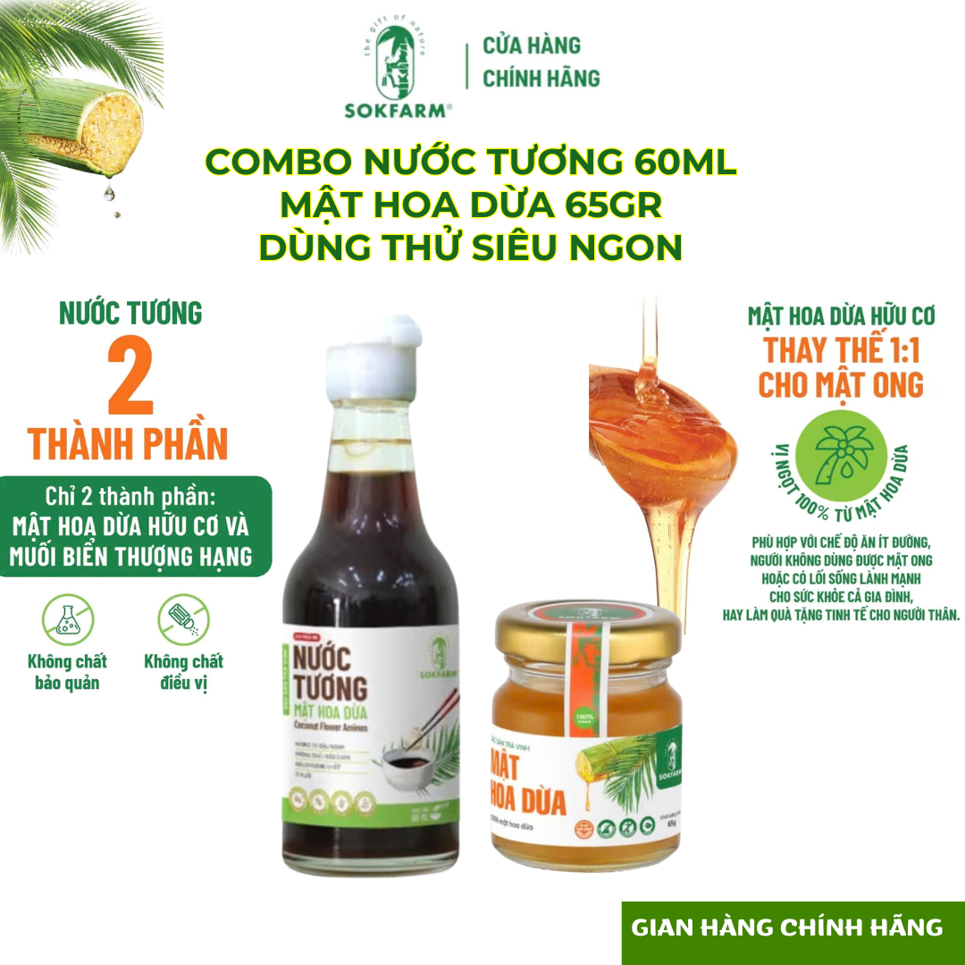 [COMBO GIA VỊ ORGANIC CHO BÉ] Nước Tương, Đường, Mật hoa dừa Sokfarm 100% chuẩn Organic USDA, EU, JAS - Dùng cho bé từ 8 tháng tuổi
