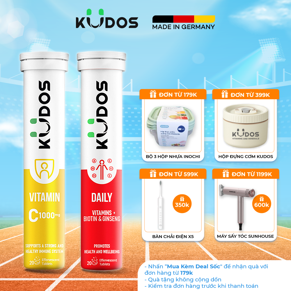 Combo viên sủi kudos daily vitamins plus biotin & ginseng + viên sủi kudos vitamin c 1000mg