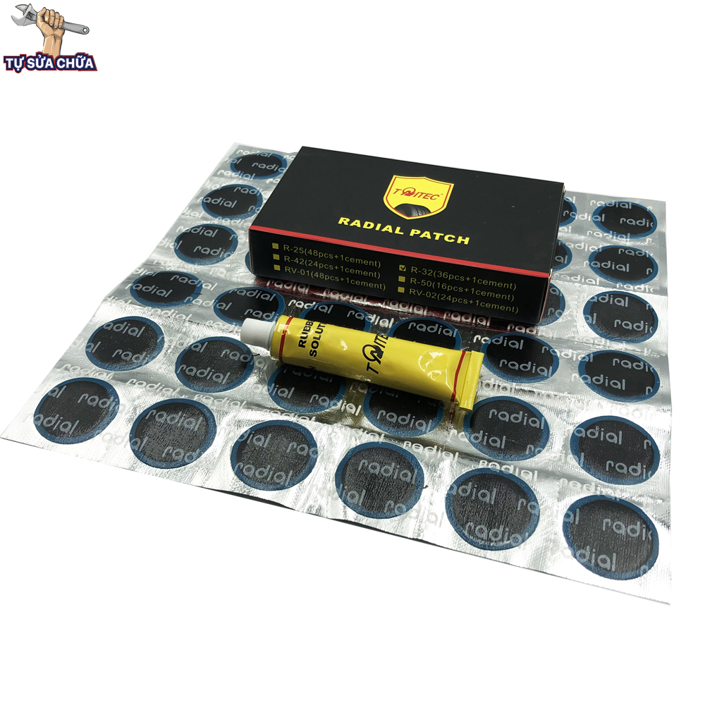 Miếng vá lốp radial hình tròn Taitec đường kính 32mm R-32 (hộp 36 miếng vá + tuýp keo)