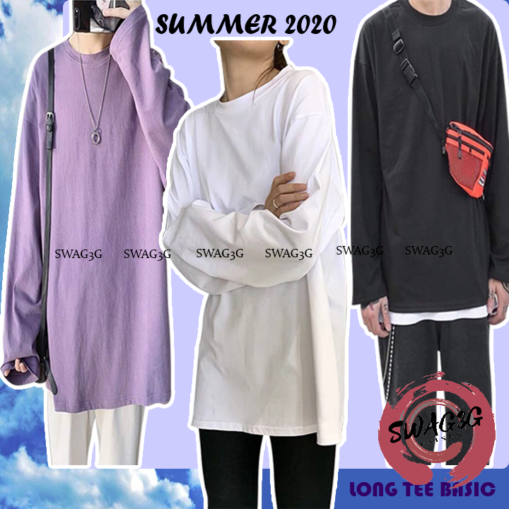 Áo thun tay dài trơn trắng đen unisex vải thun cotton  form rộng Nam Nữ mặc được SW010