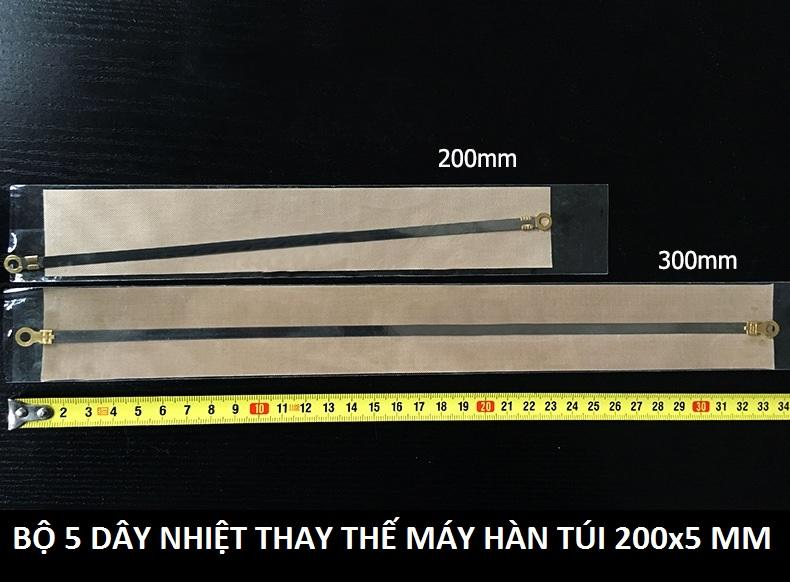 Bộ 5 dây nhiệt và màng chống dính thay thế máy ép miệng túi nhựa nilon size 200x5mm