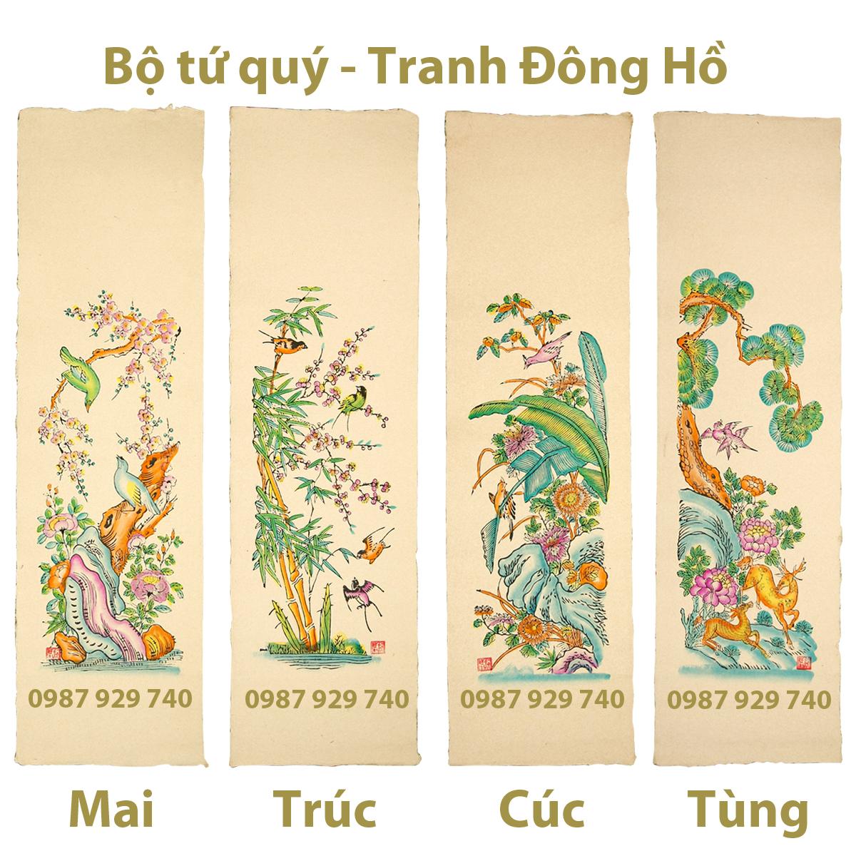 Bộ tranh Đông Hồ tứ quý TÙNG CÚC TRÚC MAI (25x90cm) - không gồm khung tranh - Tranh dân gian Đông Hồ- tranh treo tường đẹp