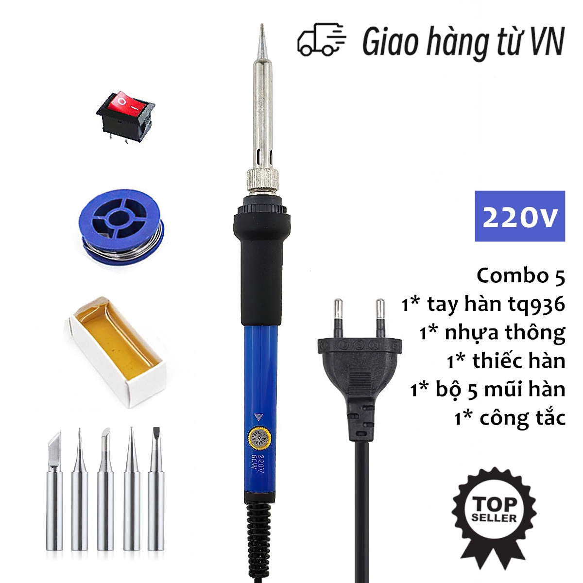 Mỏ hàn thiếc màu xanh điều chỉnh nhiệt độ 60w, mổ hàn chì điều chỉnh nhiệt độ