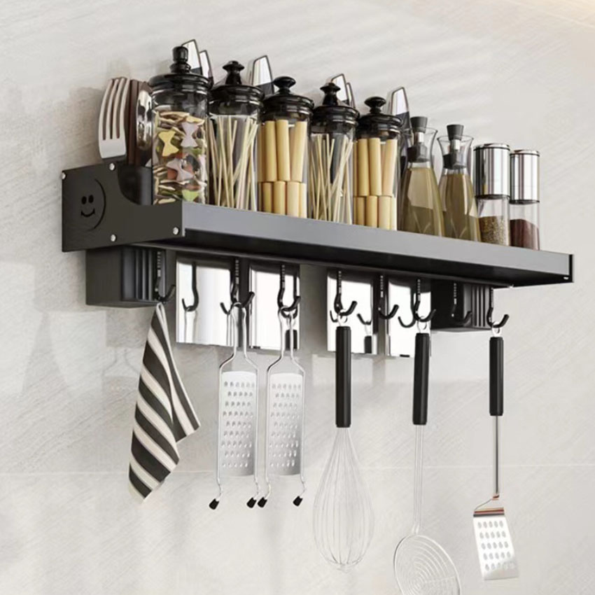 Kệ nhà bếp 5 trong 1 tiện dụng, Kệ gia vị nhà bếp có khe cắm dao đũa chất liệu Inox 304 cao cấp, Kệ gia vị nhà bếp treo tường tiện gọn, Giá dao thớt nhà bếp, Kệ inox