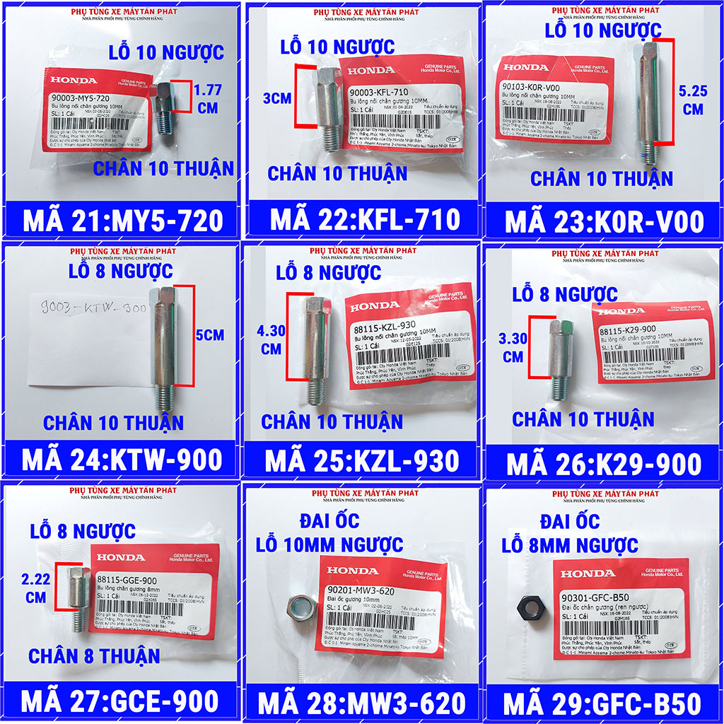 1 Con Ốc Nối Chuyển Ren Chân Gương 10 Ly 3cm 4.5cm 6cm Xe Máy Chính Hãng Honda