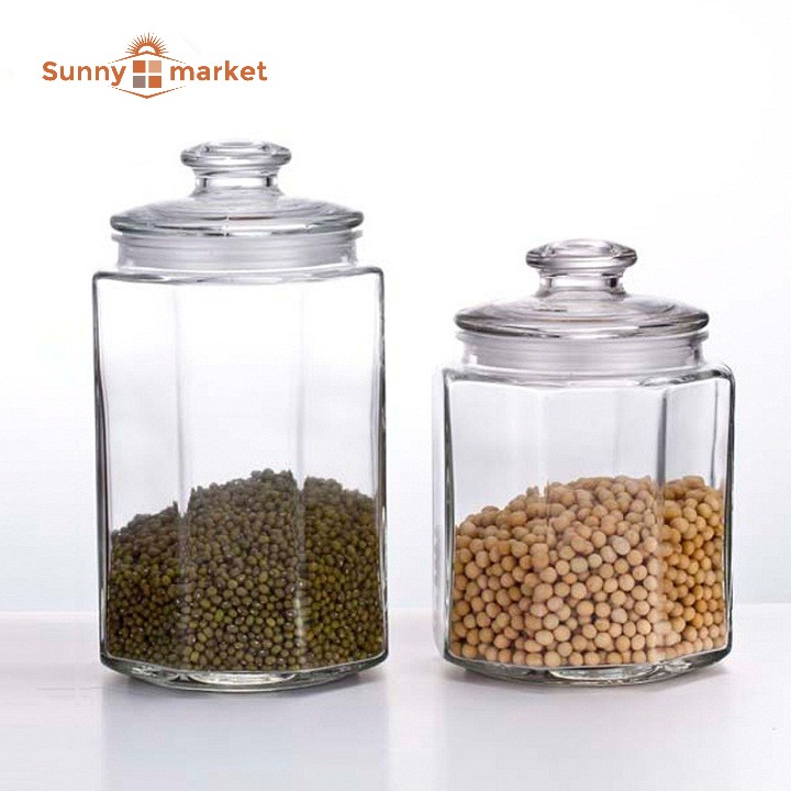 Hũ lọ thủy tinh lục giác đựng thực phẩm gia vị 2000ml hũ đựng gia vị thực phẩm khô Hũ lọ muối dưa