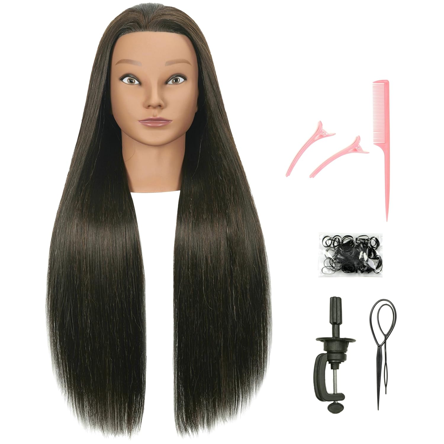 30 Inch Long Brown Real 80% Human Hair Mannequin Head with Stand for Hairdresser Practice Braiding Styling Cosmetology Manikin Manican Doll Training Head