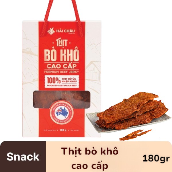 SNACK THỊT BÒ KHÔ CAO CẤP HẢI CHÂU HỘP 180GR E