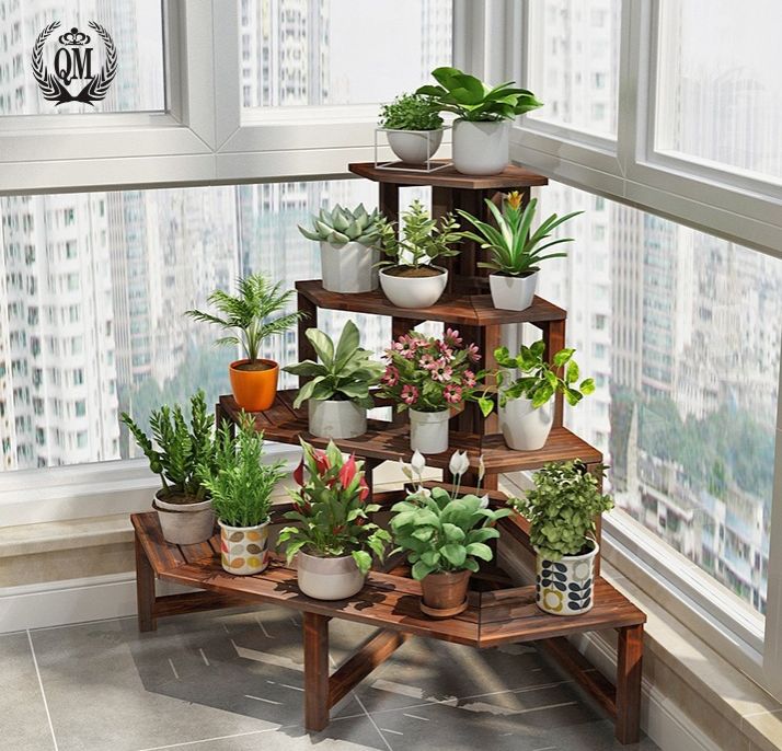 Kệ cây cảnh góc tường Keria - Kệ trưng cây cảnh trang trí ban công sân vườn ngoài trời, chịu nước, chịu hạn