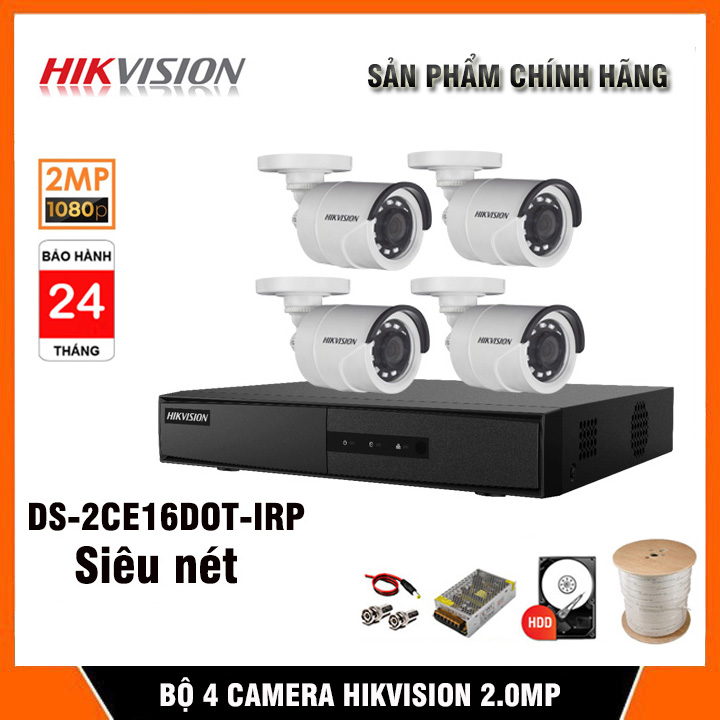 [Chính Hãng] Trọn Bộ Camera giám sát Hikvision 2.0MP - 1080P Siêu nét, Hồng ngoại rõ nét - Bộ 4 Camera 2.0mp Kèm HDD 500GB & Đầy đủ phụ kiện tự lắp đặt