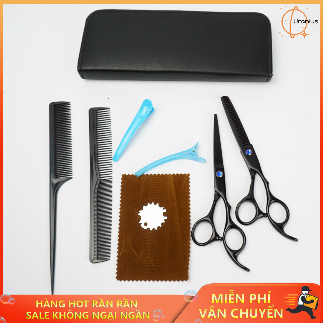 Bộ kéo cắt tóc chuyên nghiệp, Bộ cắt tỉa tóc cao cấp, Bộ 1 đôi kéo cắt, kéo tỉa chuyên dụng có bao da, chất liệu cao cấp, phiên bản cải tiến, sang trọng sắc hơn