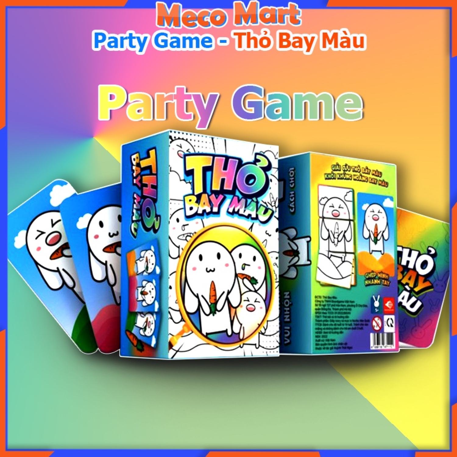 Party game thỏ bảy màu, board game thẻ bài theo thỏ bay màu cực hay, đồ chơi medushop