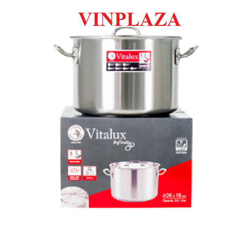 [HCM]Nồi hầm Inox Vitalux Infinity 3 đáy nắp Inox 26x18cm 9.5L - 171345