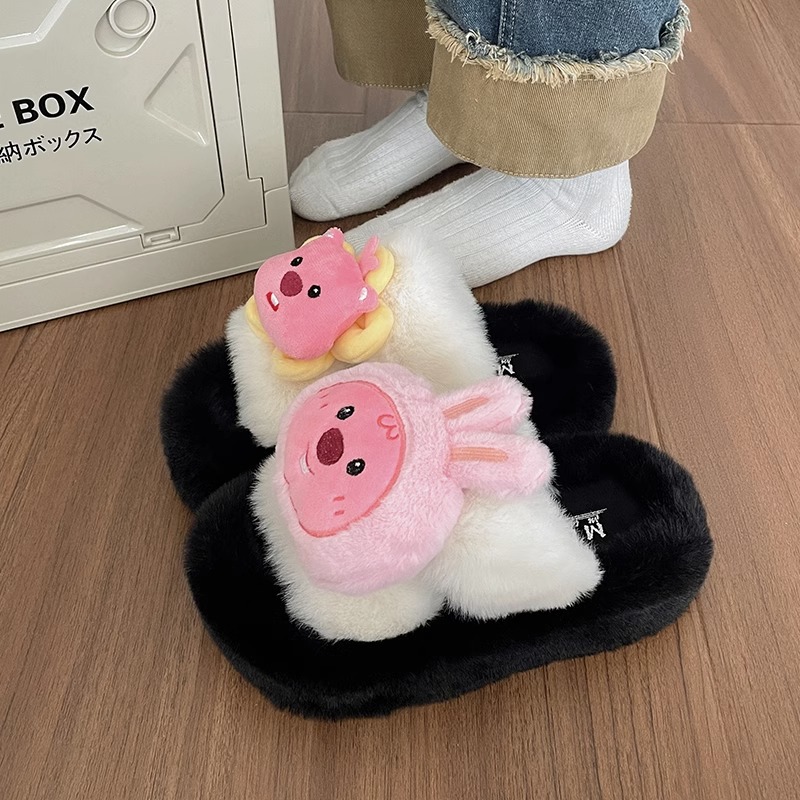 Dép Lê Nhung Nữ  loopy Dép Lê  2024 Mùa Thu Phong Cách Mới Dép Hoạt Hình Đế Bằng Thời Trang Dép Nữ