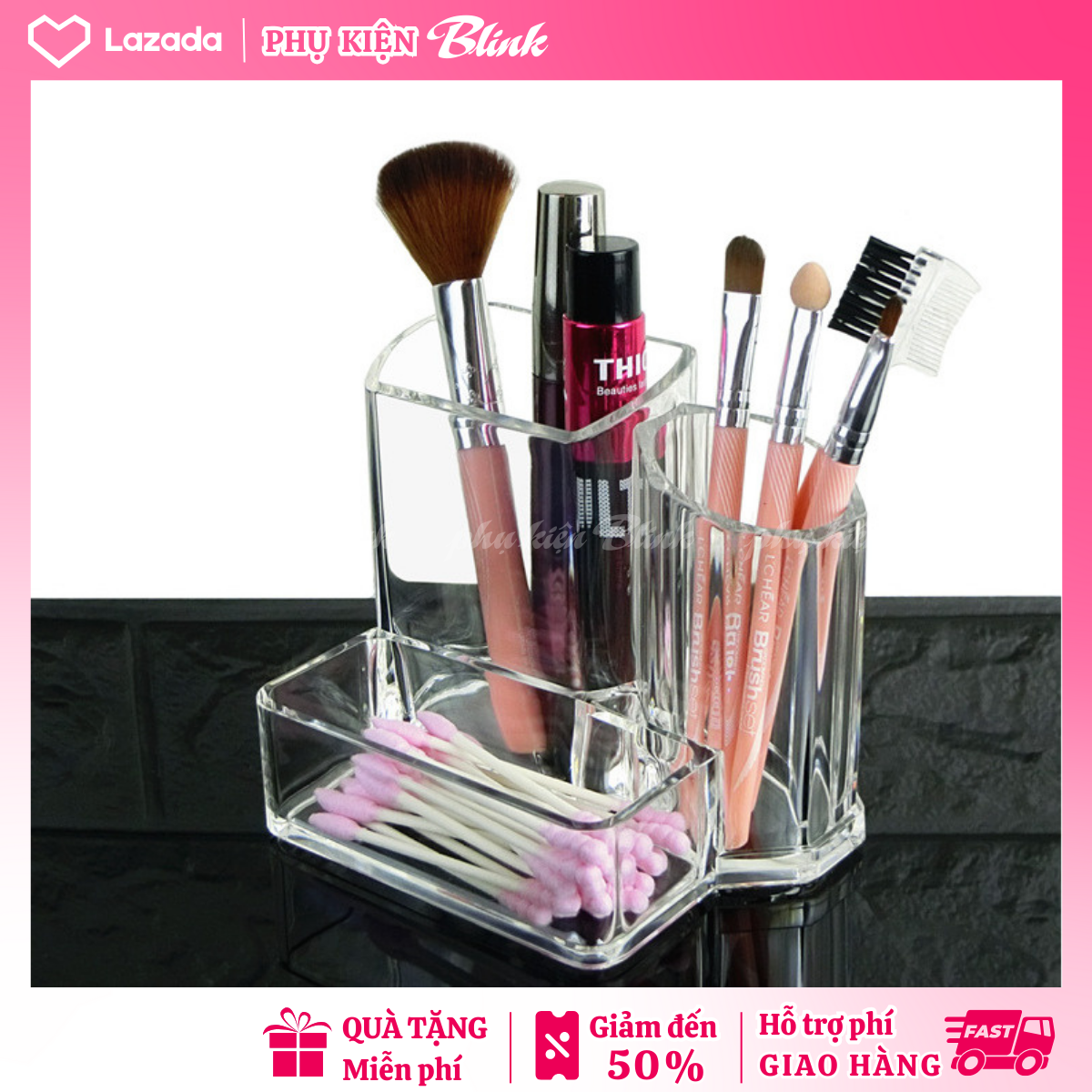 Kệ cắm cọ trang điểm, để son, trang sức để bàn. Thiết kế thông minh chất liệu mica dày dặn màu trong suốt. Kết hợp cùng kệ đựng mỹ phẩm tạo góc trang điểm tiện ích, sang trọng. Thanh toán khi nhận hàng.