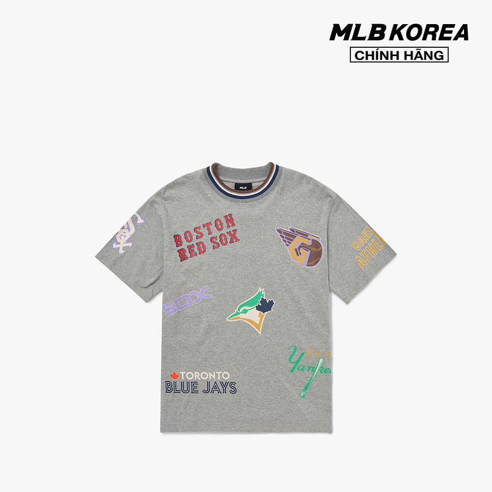 Mlb - áo thun cổ tròn ngắn tay multi logo allover 3atsn0224-00mgd
