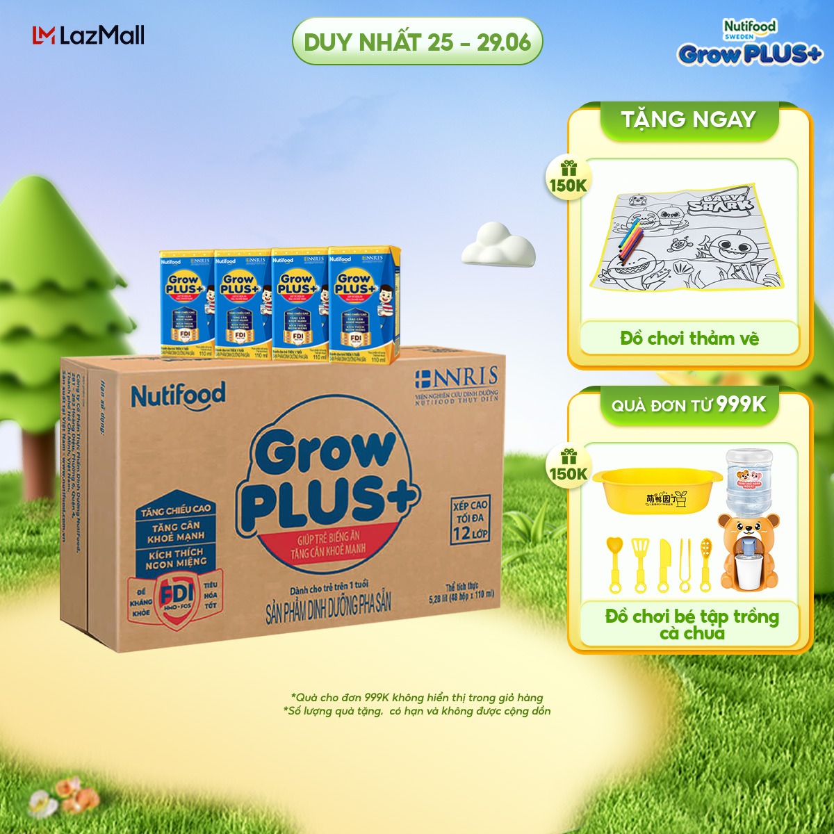 Thùng Sữa Bột Pha Sẵn Nutifood GrowPLUS+ Biếng Ăn 110ml - Trên 1 Tuổi - Tăng Cân Khỏe Mạnh (48 Hộp x 110ml)