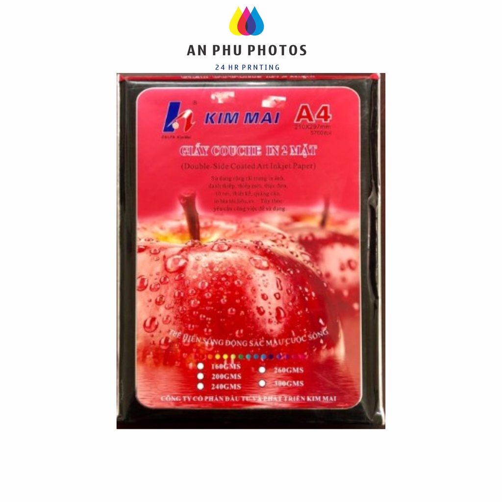 Giấy in ảnh kimmai 260gms - giấy in couche bóng 2 mặt a4