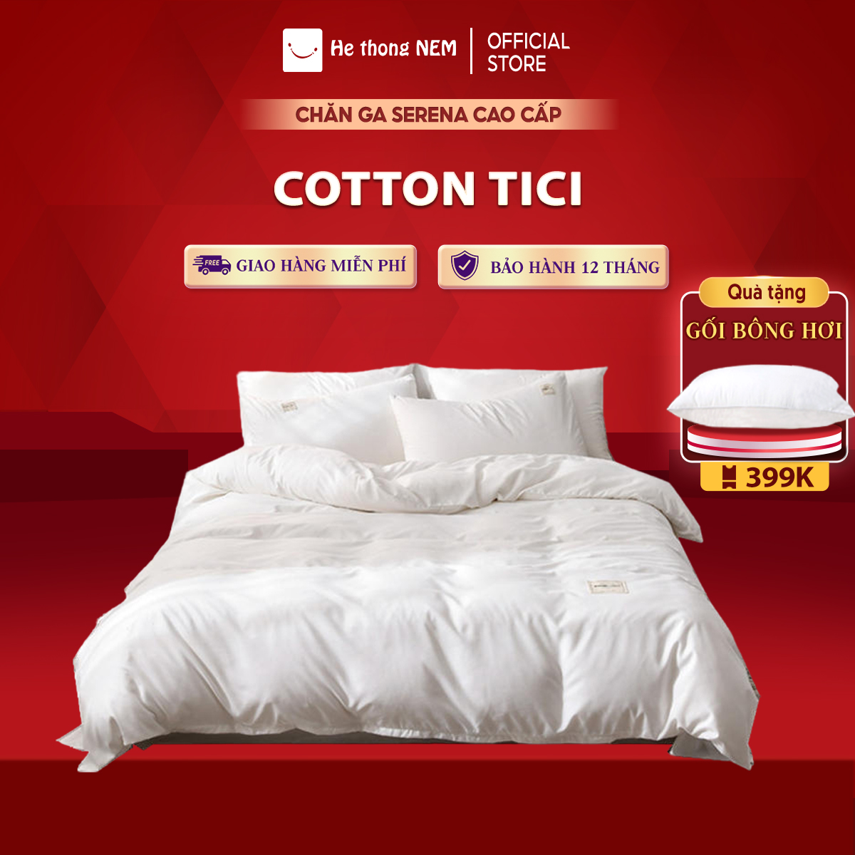 Ga nệm 1m6 x 2m 5 món cotton tici trơn SERENA cao cấp - bộ chăn ga ra drap gối mền nệm đệm giường đẹp cotton 5 món khách sạn cao cấp 1m2 1m4 1m6 1m8 2m 2m2x2m