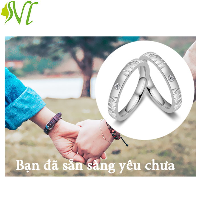 Nhẫn cặp  tính nhân đính đá không đen dị ứng sài nước tốt ( 1 cặp)