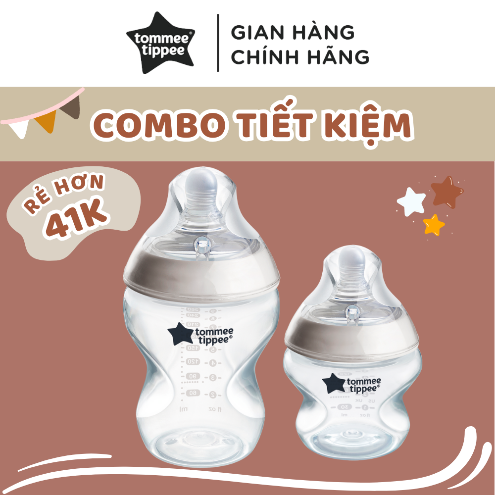 Combo 2 bình sữa ty siêu mềm tự nhiên tommee tippee closer to nature 150ml & 260ml