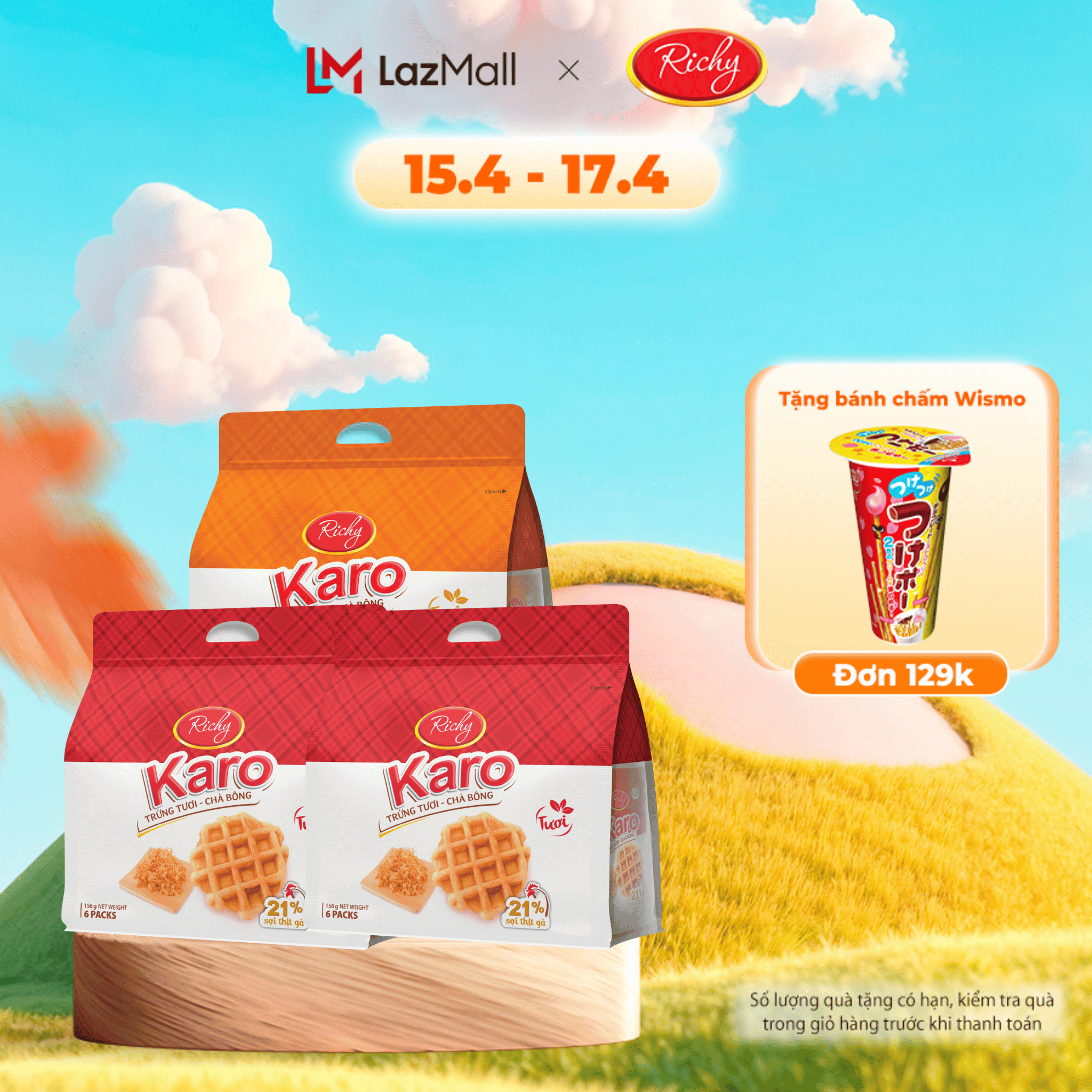 Combo 3 bánh karo mix 2 vị, 2 sợi gà + 1 phô mai hoàng kim, bánh Karo tươi, HSD 45 ngày từ NSX - Bánh keoh Richy