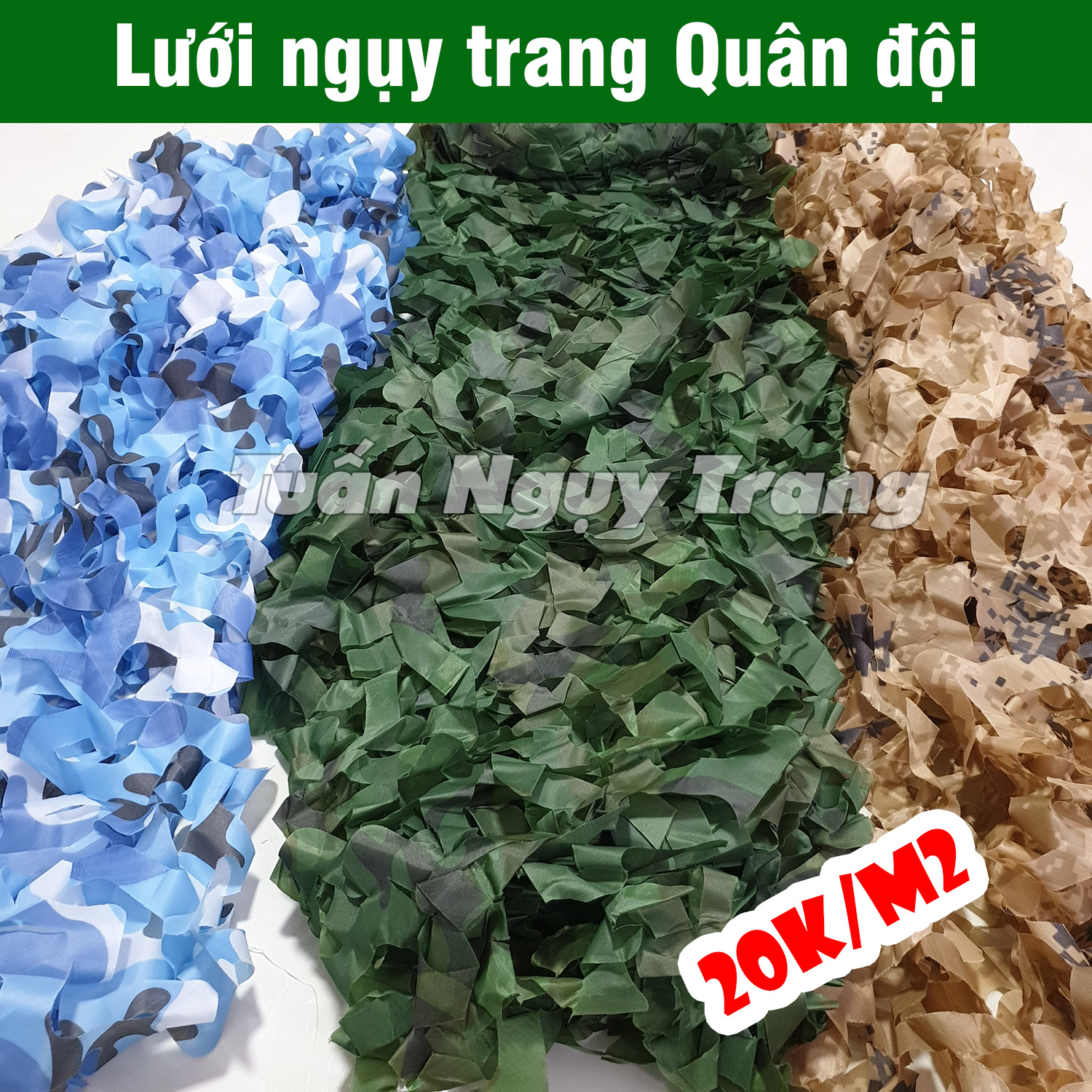 Lưới Nguỵ Trang quân sự không viền phủ trần làm mái che nắng kích thước rộng 1,5m dài tùy chọn