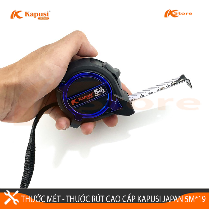 THƯỚC KÉO - THƯỚC RÚT HỆ MÉT KAPUSI JAPAN QUY CÁCH 5 MÉT*19, ĐỘ BỀN CAO AN TOÀN KHI SỬ DỤNG, HÀNG CHÍNH HÃNG BẢO HÀNH 24 THÁNG, THƯỚC MÉT NHẬT BẢN