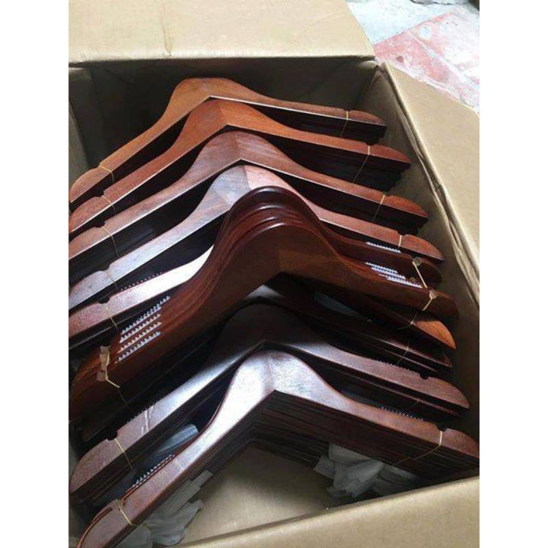 Bộ 10 móc treo quần áo gỗ nâu - móc gỗ nam nâu tròn vai 45cm - phụ kiện shop - đồ dùng shop thời trang
