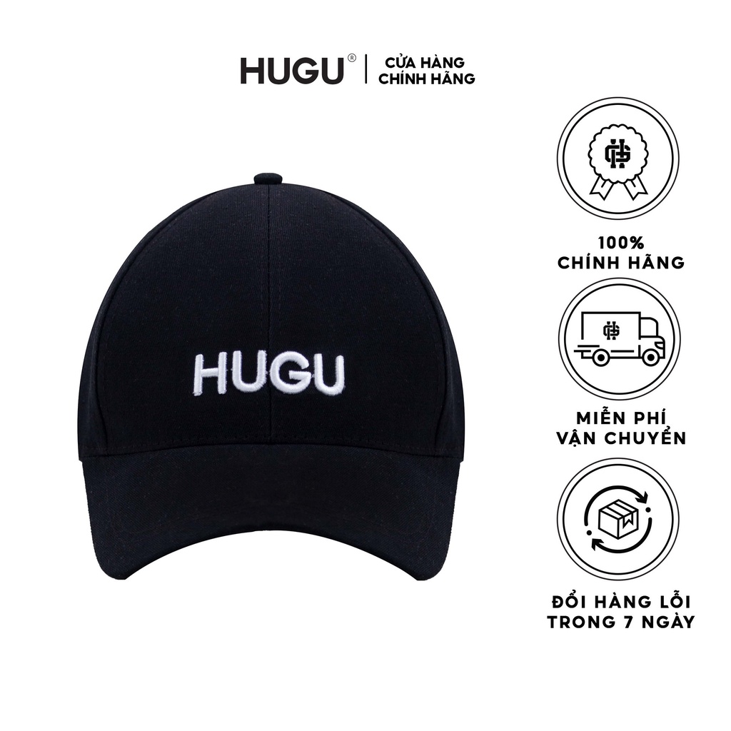 Mũ lưỡi trai thêu họa tiết HUGU trơn màu đen