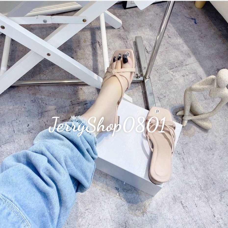 Guốc nữ cao gót 3p 3 dây nút thắt xinh xắn nhẹ nhàng