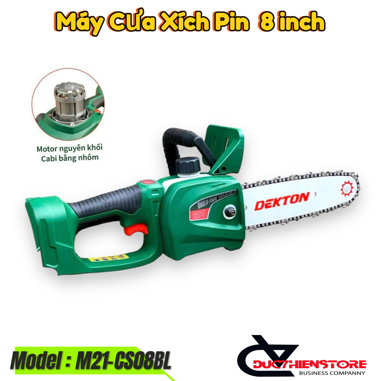 Máy cưa xích dùng pin dekton m21-cs08bl | máy cưa xích 8inch dekton động cơ nguyên khối bơm nhớt tự động