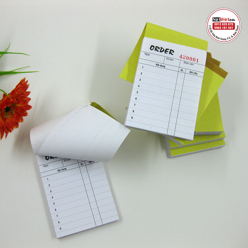 [HCM][Giá Tốt] Phiếu order 1 liên Phiếu đặt món Phiếu order đồ ăn (1 xấp = 10 cuốn)