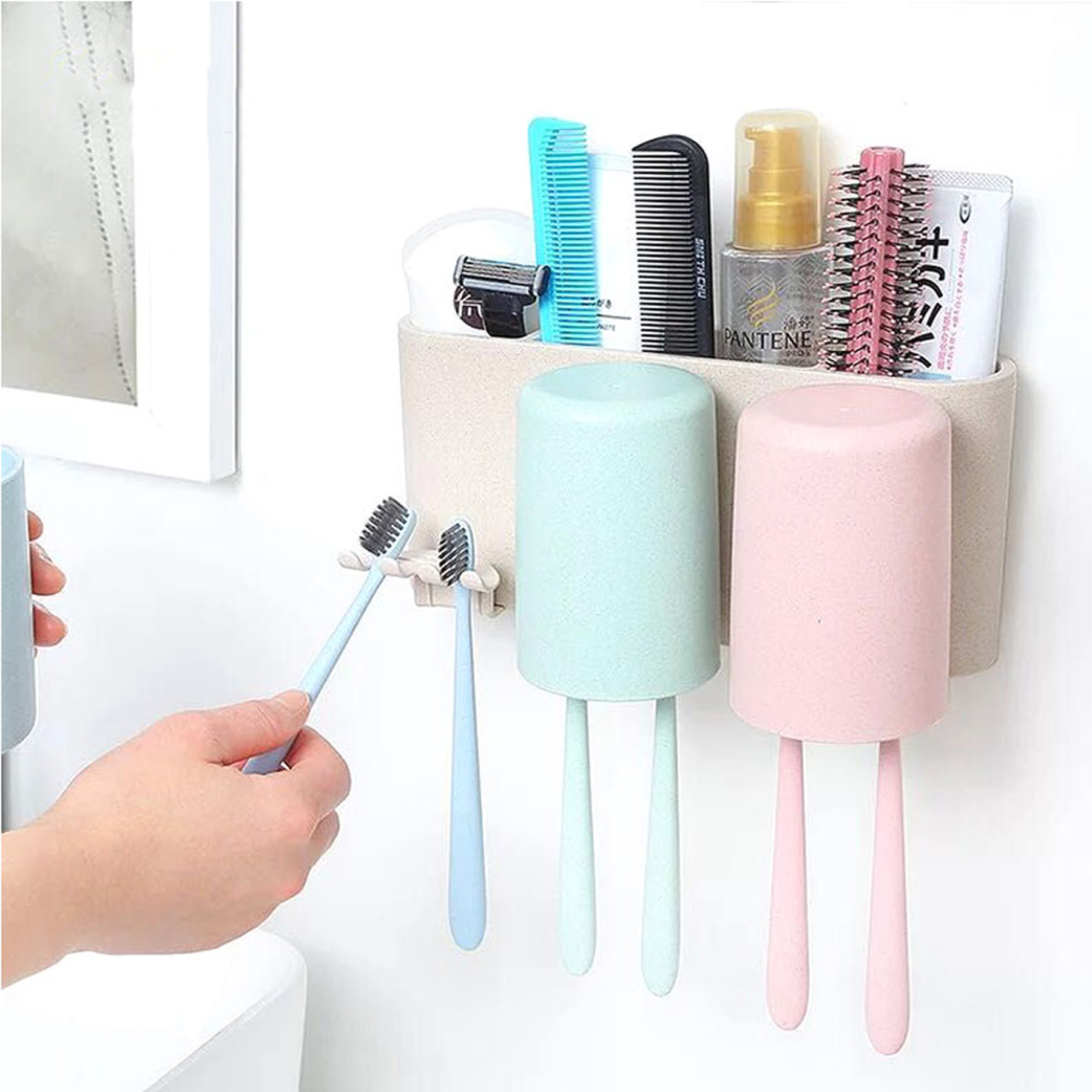 Kệ đựng đồ dùng nhà tắm tiện dụng có khay đựng bàn chải đánh răng kèm cốc Ecoco E1615
