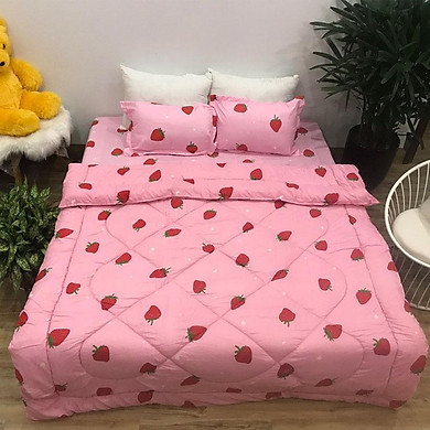 Set Chăn Ga Gối  Poly, Chăn Chần Bông Mẫu Dâu Tây Hồng, Màu sắc; họa tiết ngộ nghĩnh, chất liệu an toàn với cả làn da nhạy cảm của trẻ nhỏ.