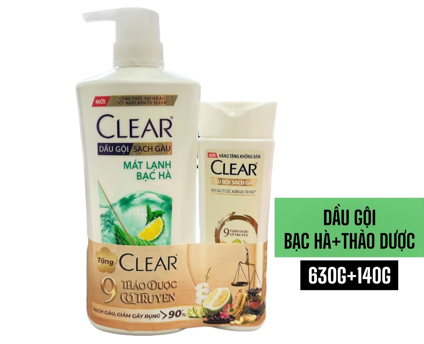 Dầu gội Clear bạc hà sạch gàu,ngăn ngừa mồ hôi và vi khuẩn chai 880g/630g