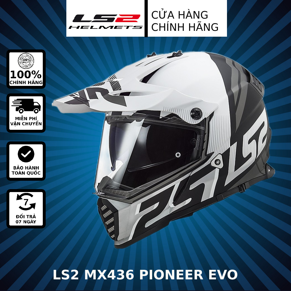 Mũ bảo hiểm adventure ls2 mx436 pioneer evo màu trắng đen