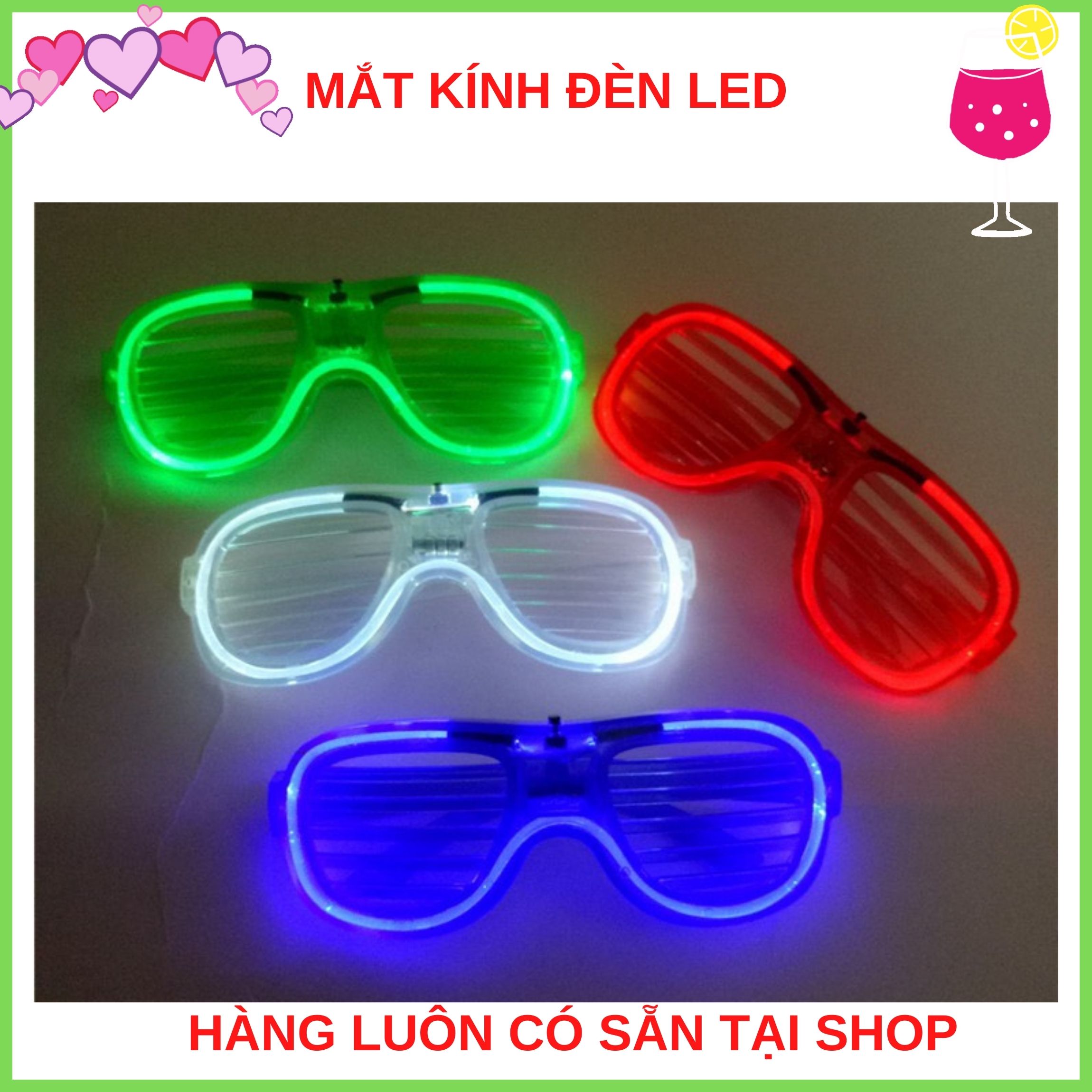 Mắt Kính gắn đèn led phát sáng nhiều màu, màu sắc vui nhộn, với 3 chế độ bật đèn