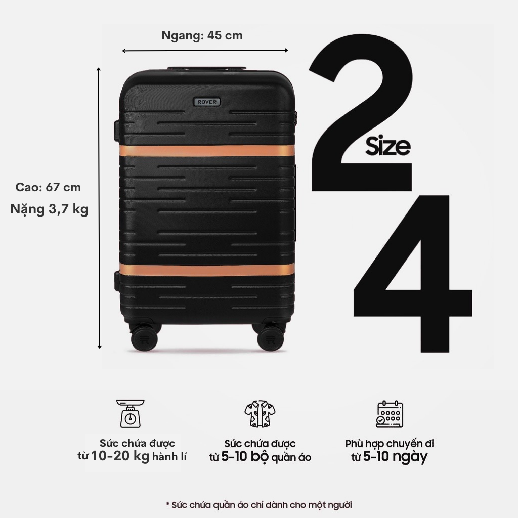Vali kéo du lịch - vali size 20 - size 24 - size 28 - vali cao cấp rover ada - chống rạch, chống va đập