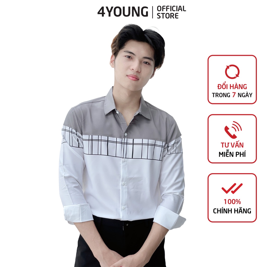 Áo sơ mi nam đẹp tay dài phối 2 màu 4young smlv01