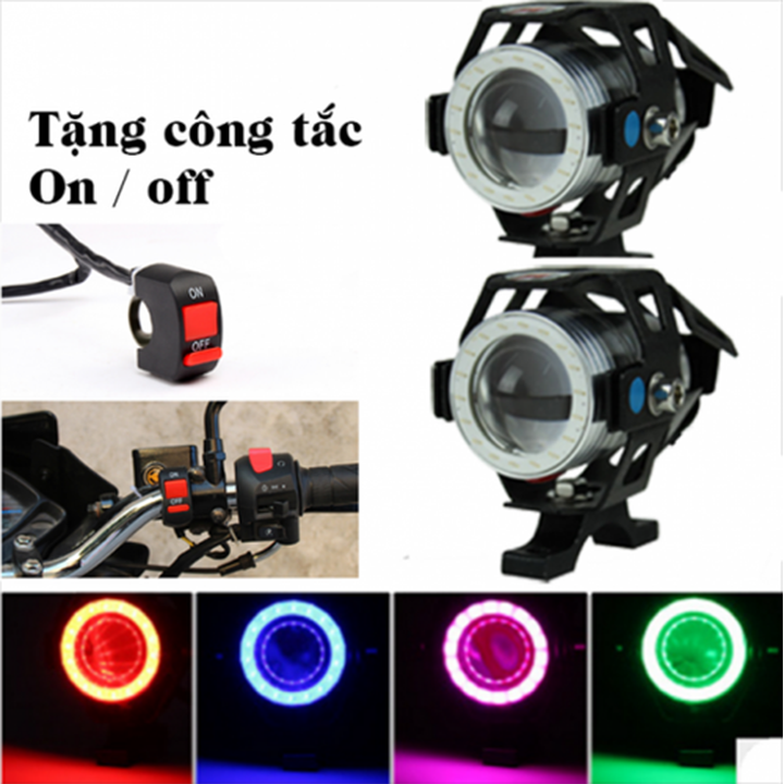 Đèn trợ sáng U7 mắt cú cao cấp gắn phuộc xe khuyến mại tặng thêm công tắc gắn ghi đông